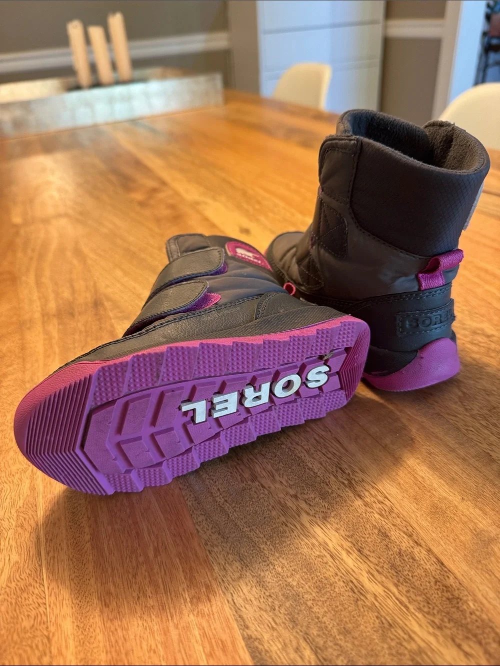 Sorel Kids Black Winter Boots with Pink Soles